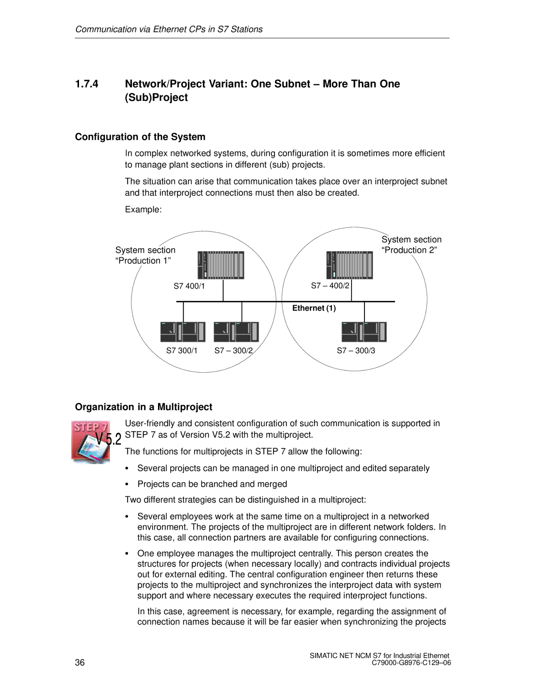 Siemens S7 appendix Network/Project Variant One Subnet More Than One SubProject, Organization in a Multiproject 