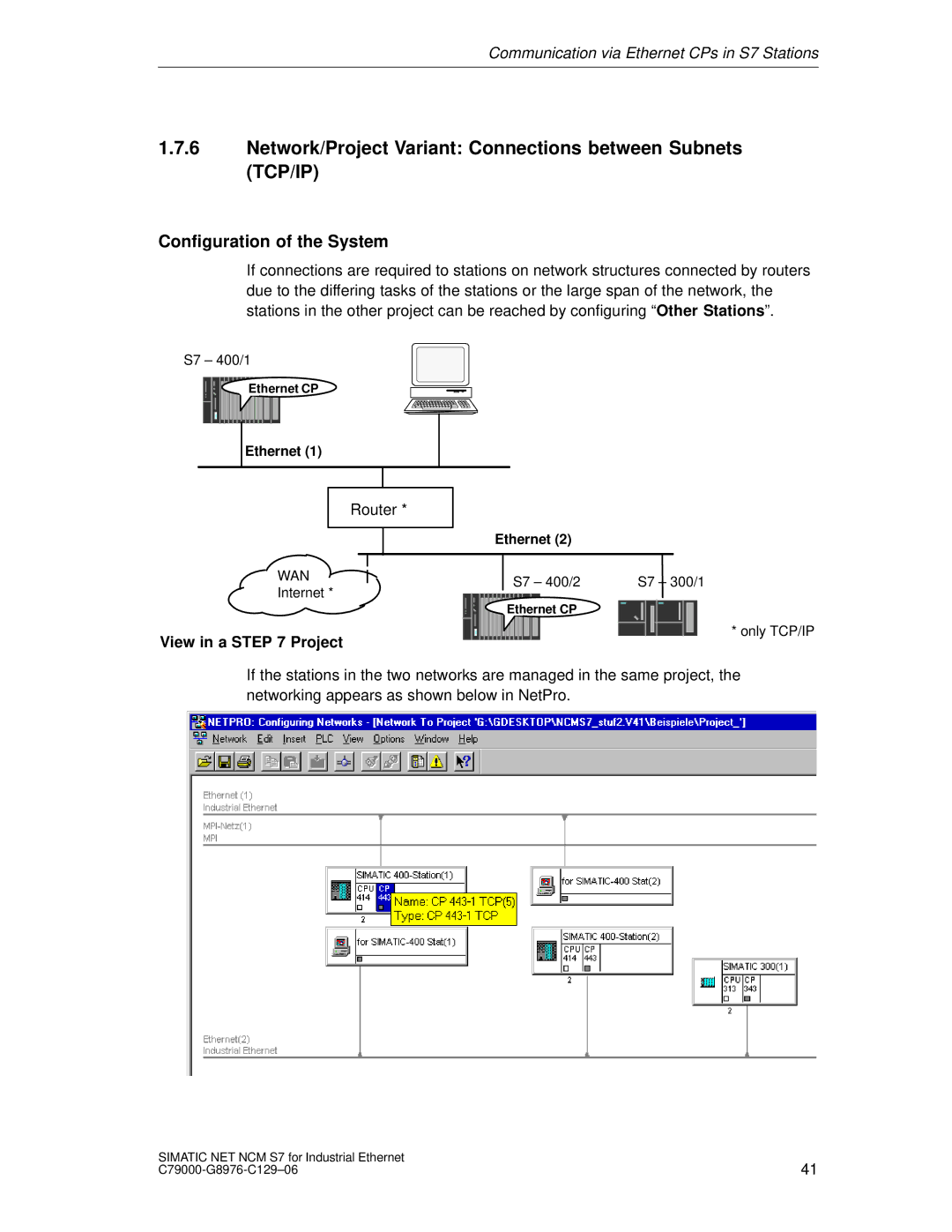 Siemens S7 appendix Network/Project Variant Connections between Subnets TCP/IP, Wan 