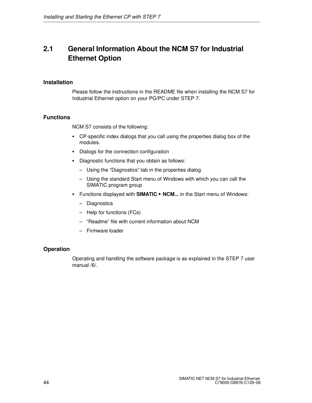 Siemens S7 appendix Installation, Functions, Operation 