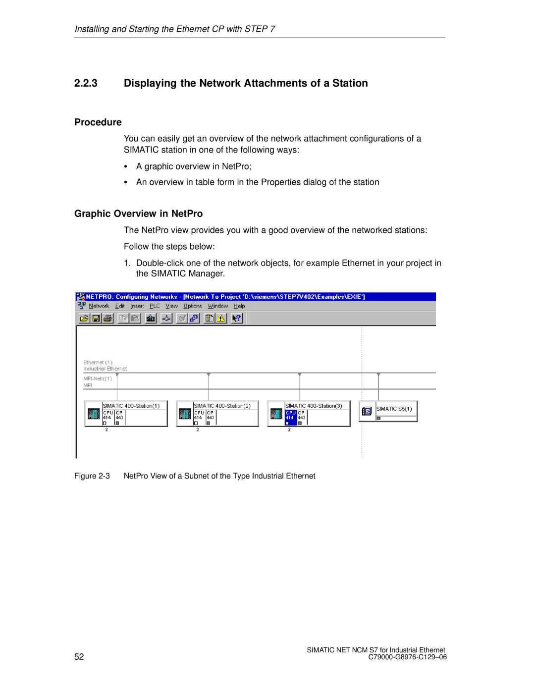 Siemens S7 appendix Displaying the Network Attachments of a Station, Graphic Overview in NetPro 