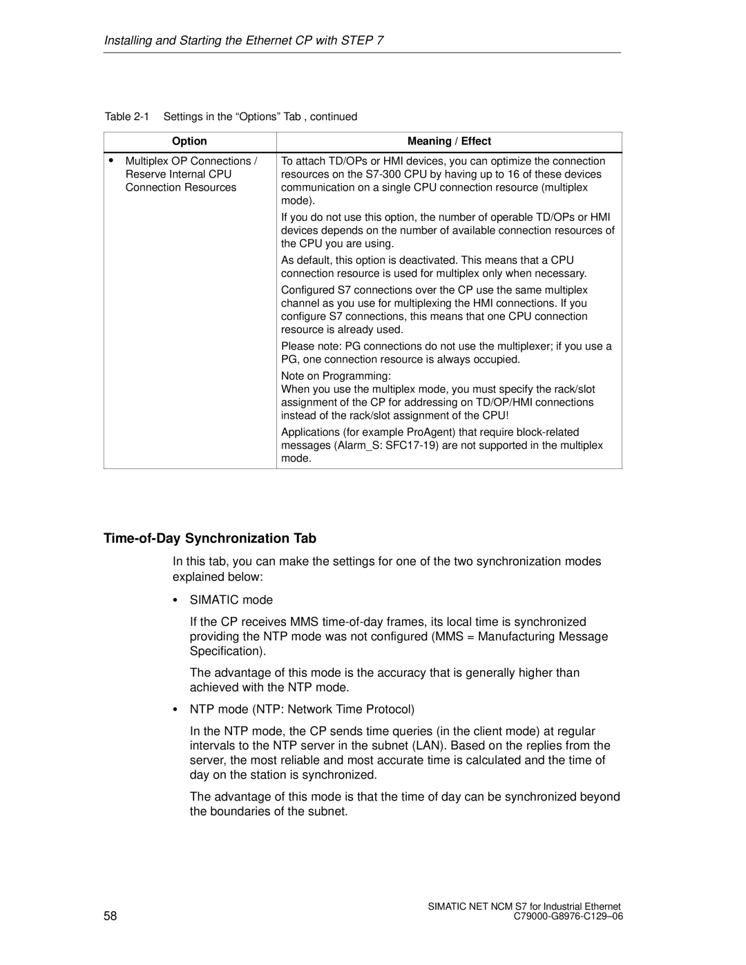 Siemens S7 appendix Time-of-Day Synchronization Tab 