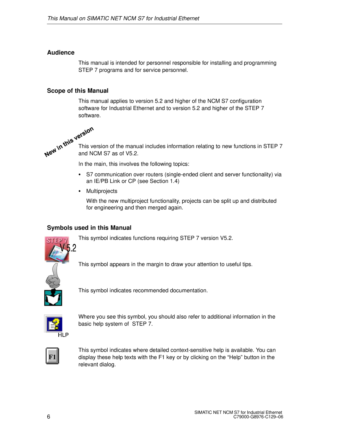 Siemens S7 appendix Audience, Scope of this Manual, Symbols used in this Manual 