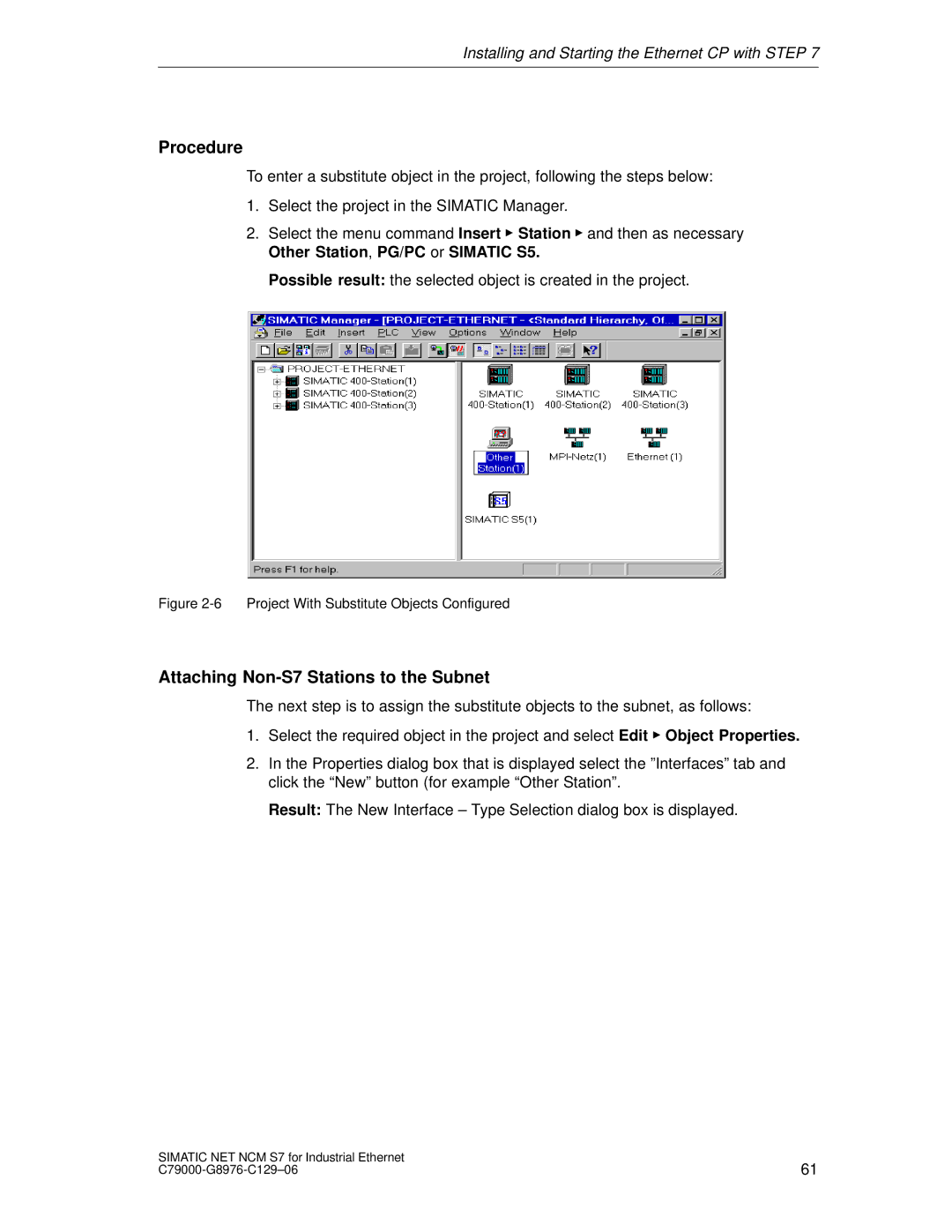 Siemens appendix Attaching Non-S7 Stations to the Subnet, Project With Substitute Objects Configured 