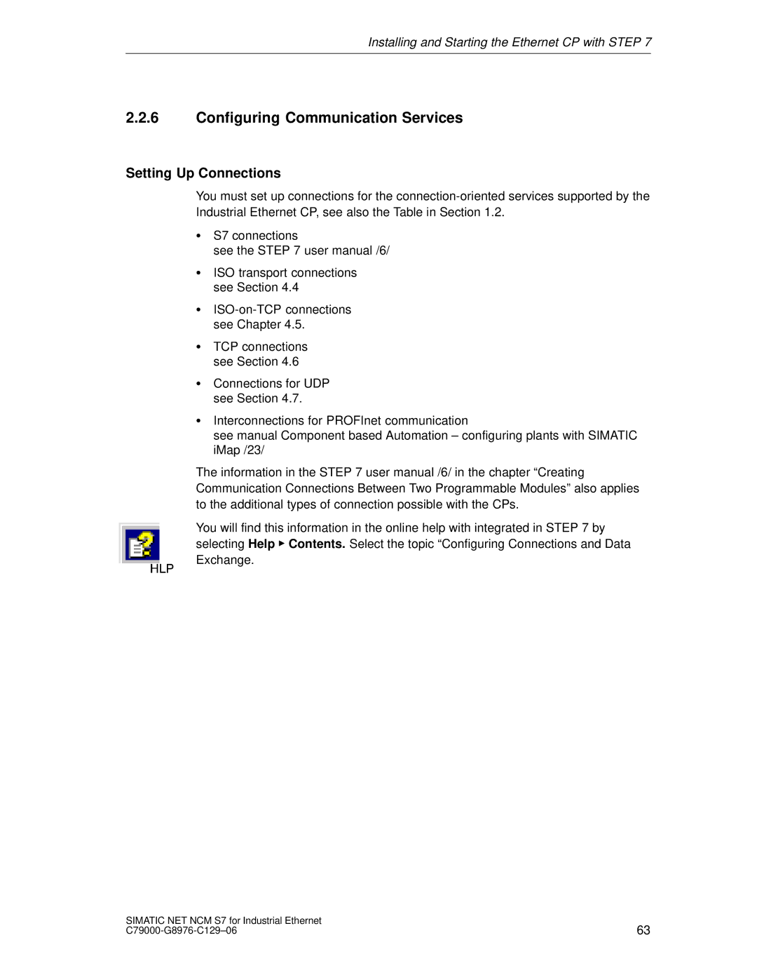 Siemens S7 appendix Configuring Communication Services, Setting Up Connections 