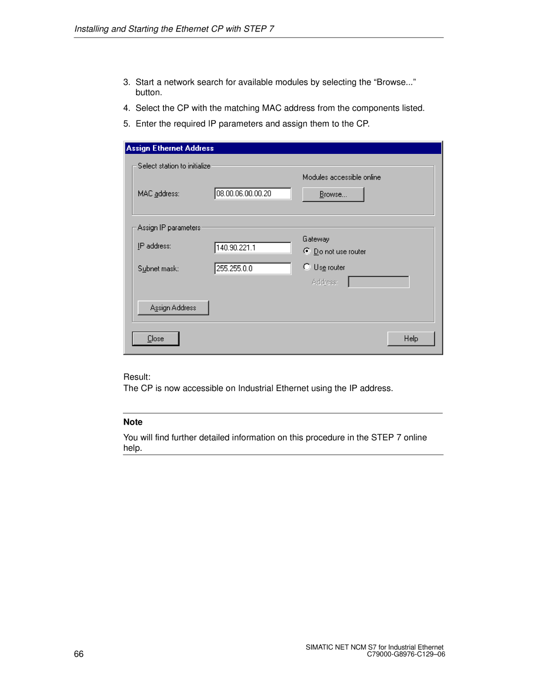 Siemens S7 appendix Installing and Starting the Ethernet CP with Step 