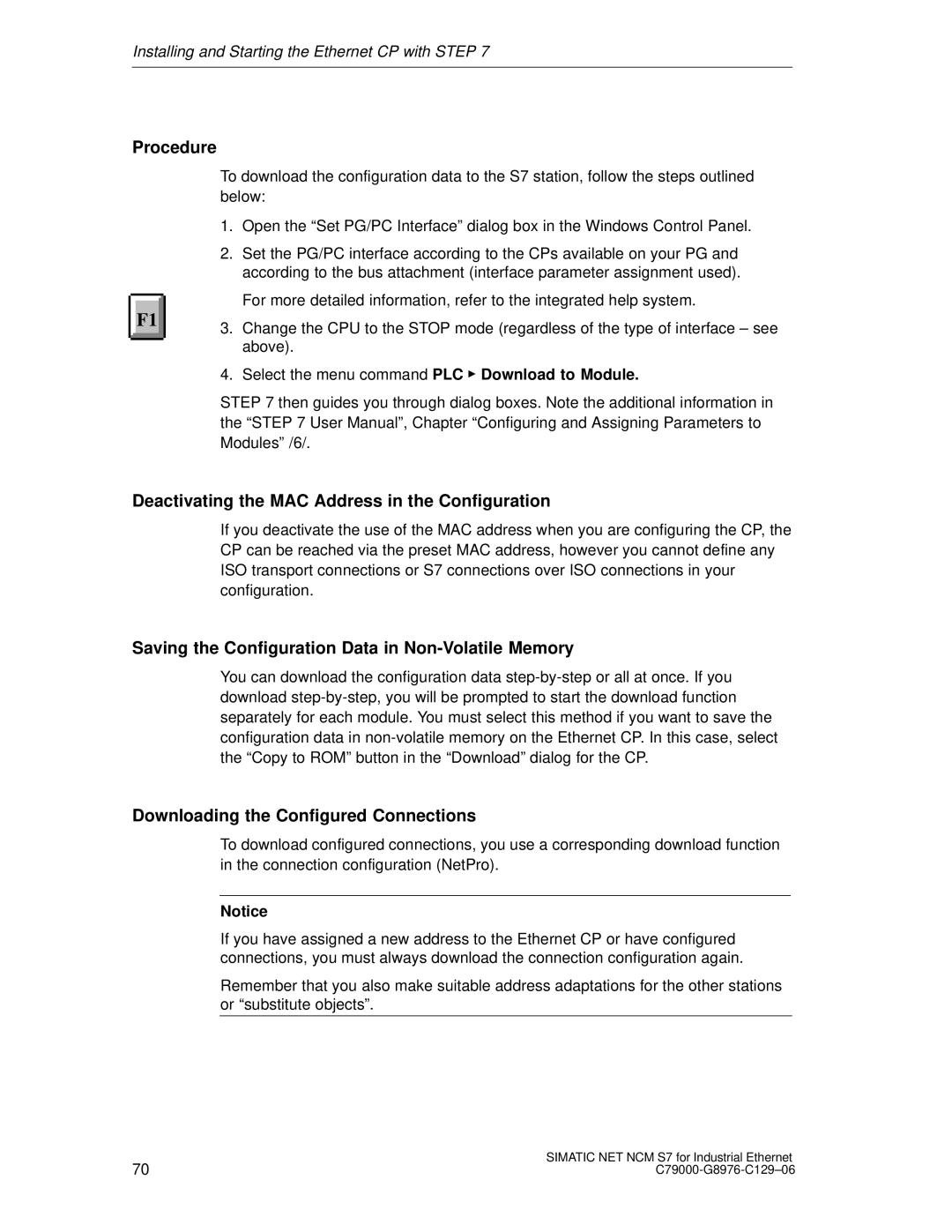 Siemens S7 appendix Deactivating the MAC Address in the Configuration, Saving the Configuration Data in Non-Volatile Memory 