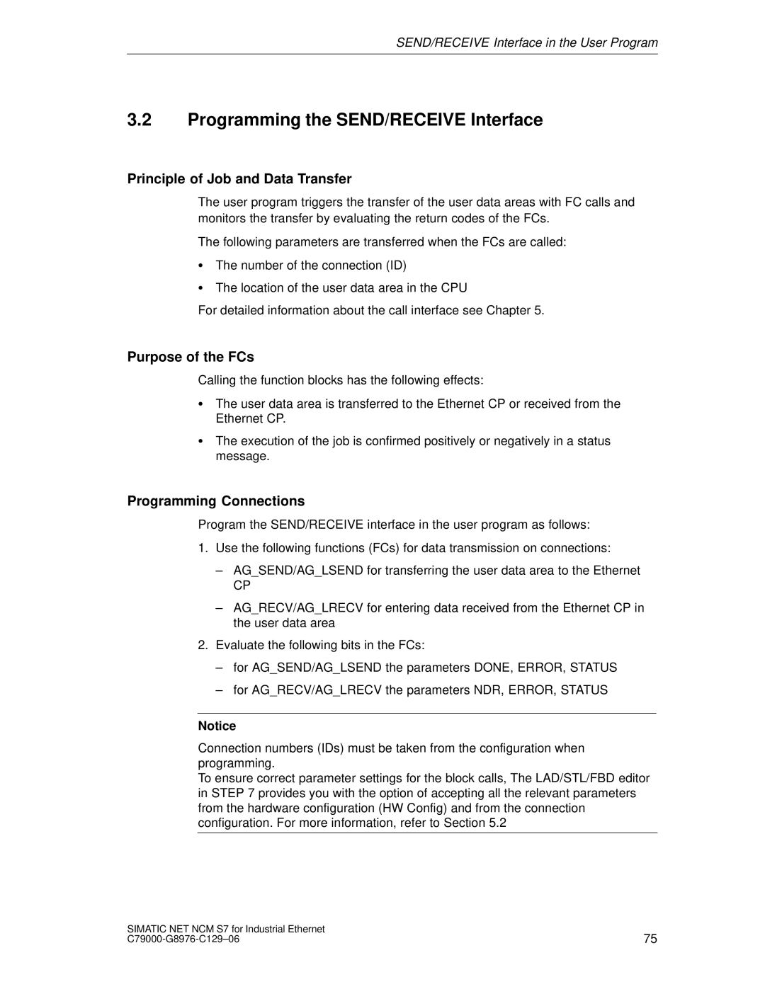 Siemens S7 appendix Programming the SEND/RECEIVE Interface, Principle of Job and Data Transfer, Purpose of the FCs 