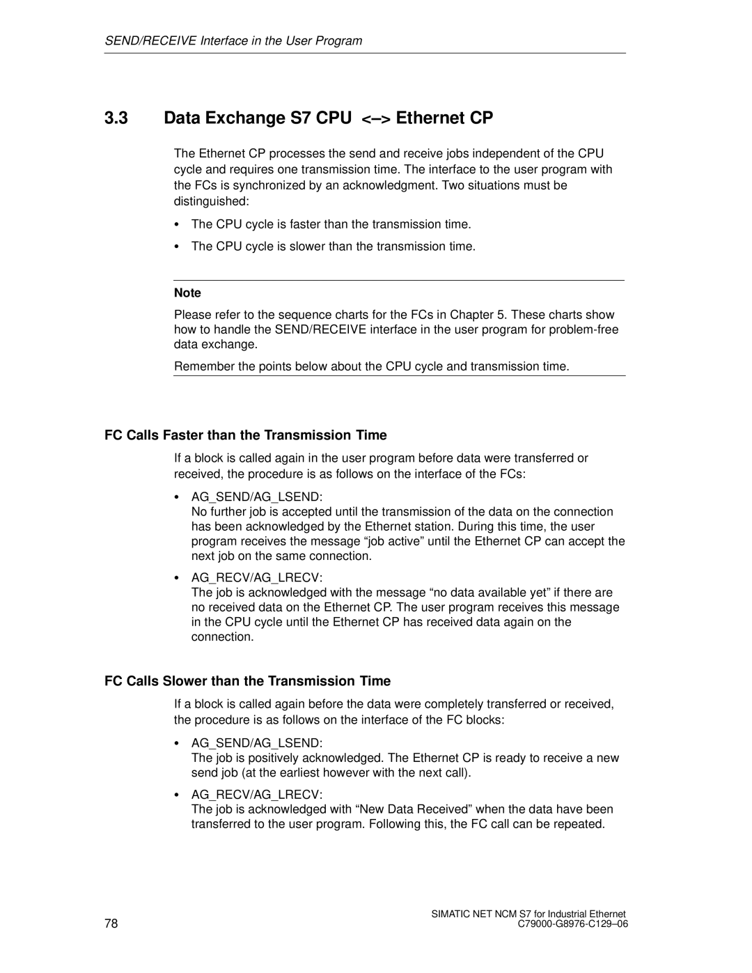 Siemens appendix Data Exchange S7 CPU Ethernet CP, FC Calls Faster than the Transmission Time 