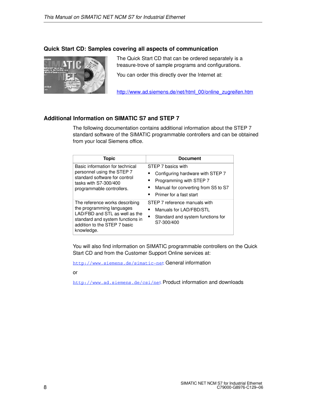 Siemens appendix Additional Information on Simatic S7 and Step, Topic Document 