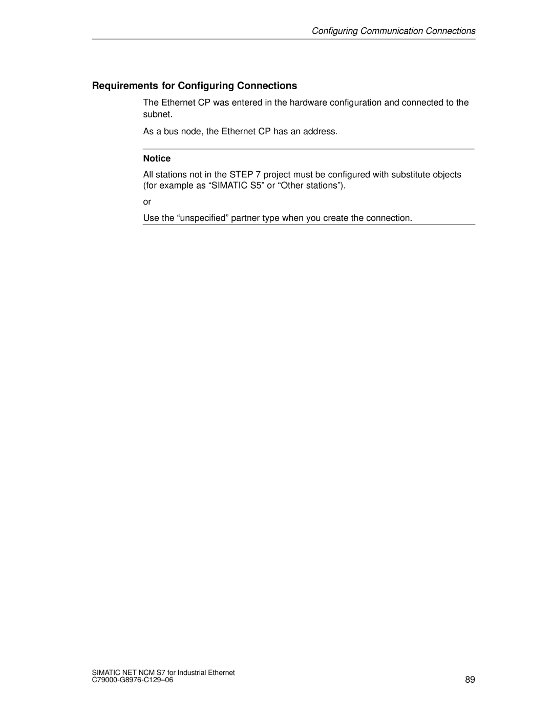 Siemens S7 appendix Requirements for Configuring Connections 