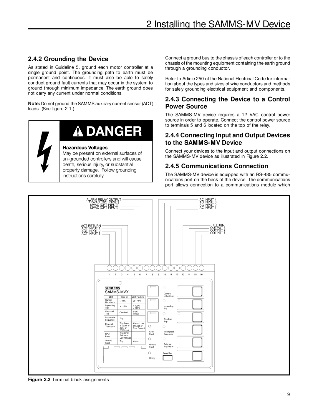 Siemens SAMMS-MV user manual Grounding the Device 