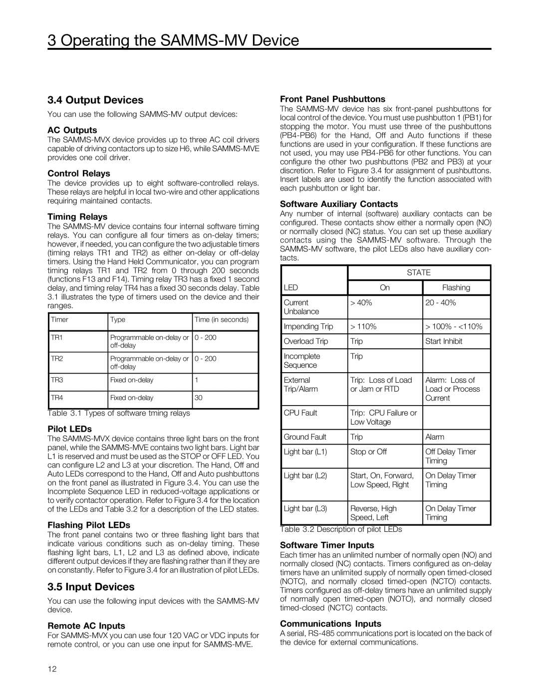 Siemens SAMMS-MV user manual Output Devices, Input Devices 