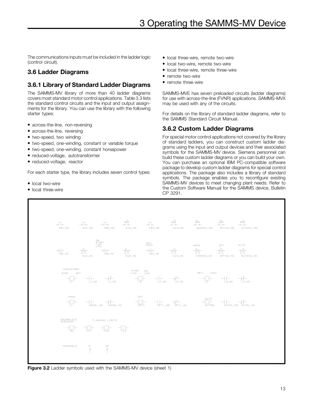 Siemens SAMMS-MV user manual Ladder Diagrams Library of Standard Ladder Diagrams, Custom Ladder Diagrams 