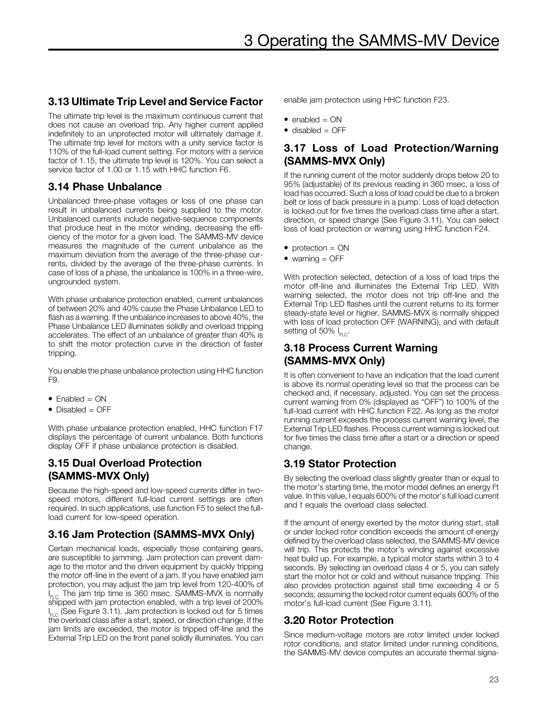 Siemens user manual Ultimate Trip Level and Service Factor, Phase Unbalance, Dual Overload Protection SAMMS-MVX Only 