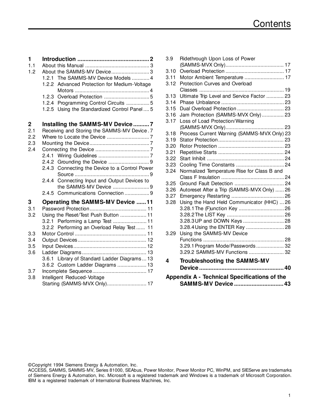 Siemens SAMMS-MV user manual Contents 