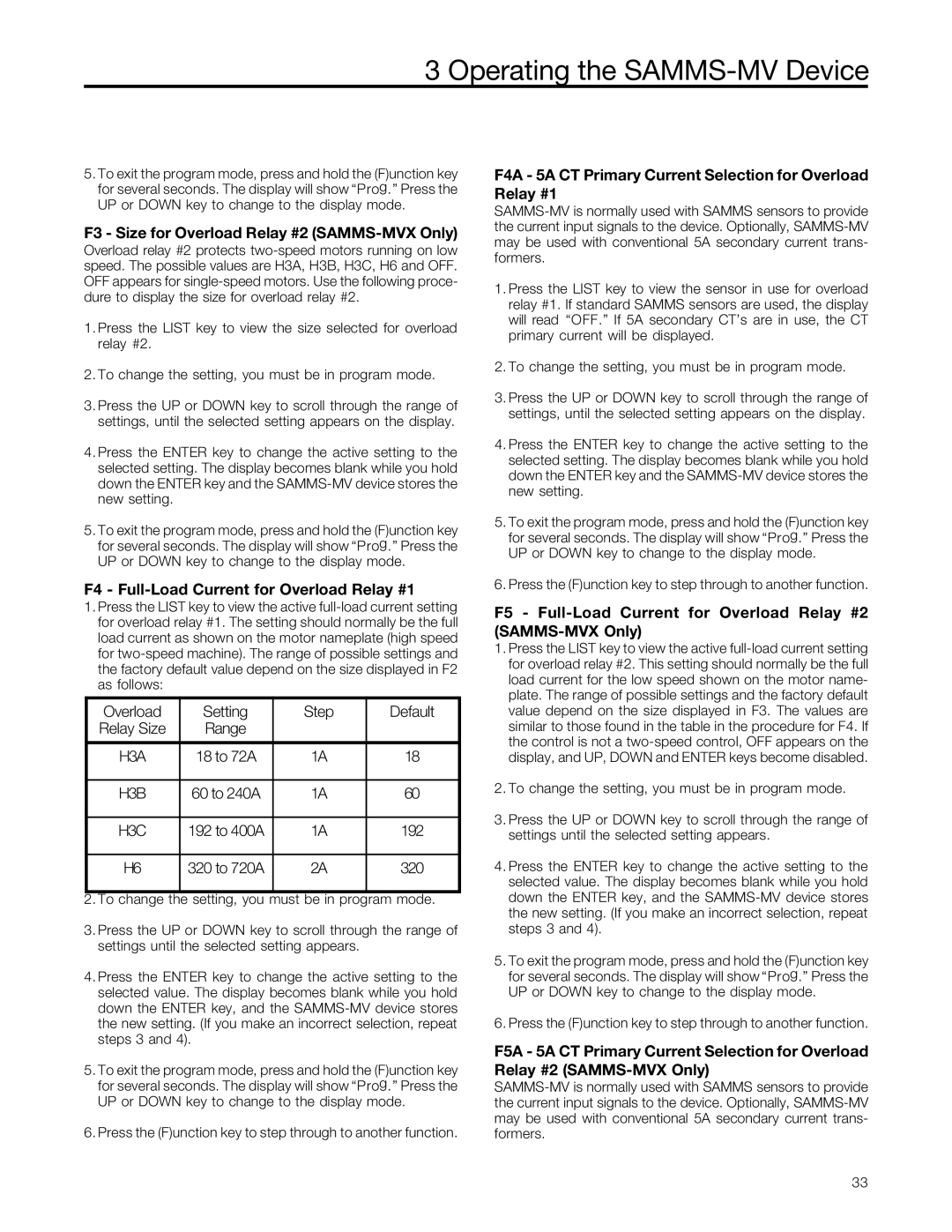 Siemens F3 Size for Overload Relay #2 SAMMS-MVX Only, F4 Full-Load Current for Overload Relay #1, 18 to 72A, 60 to 240A 