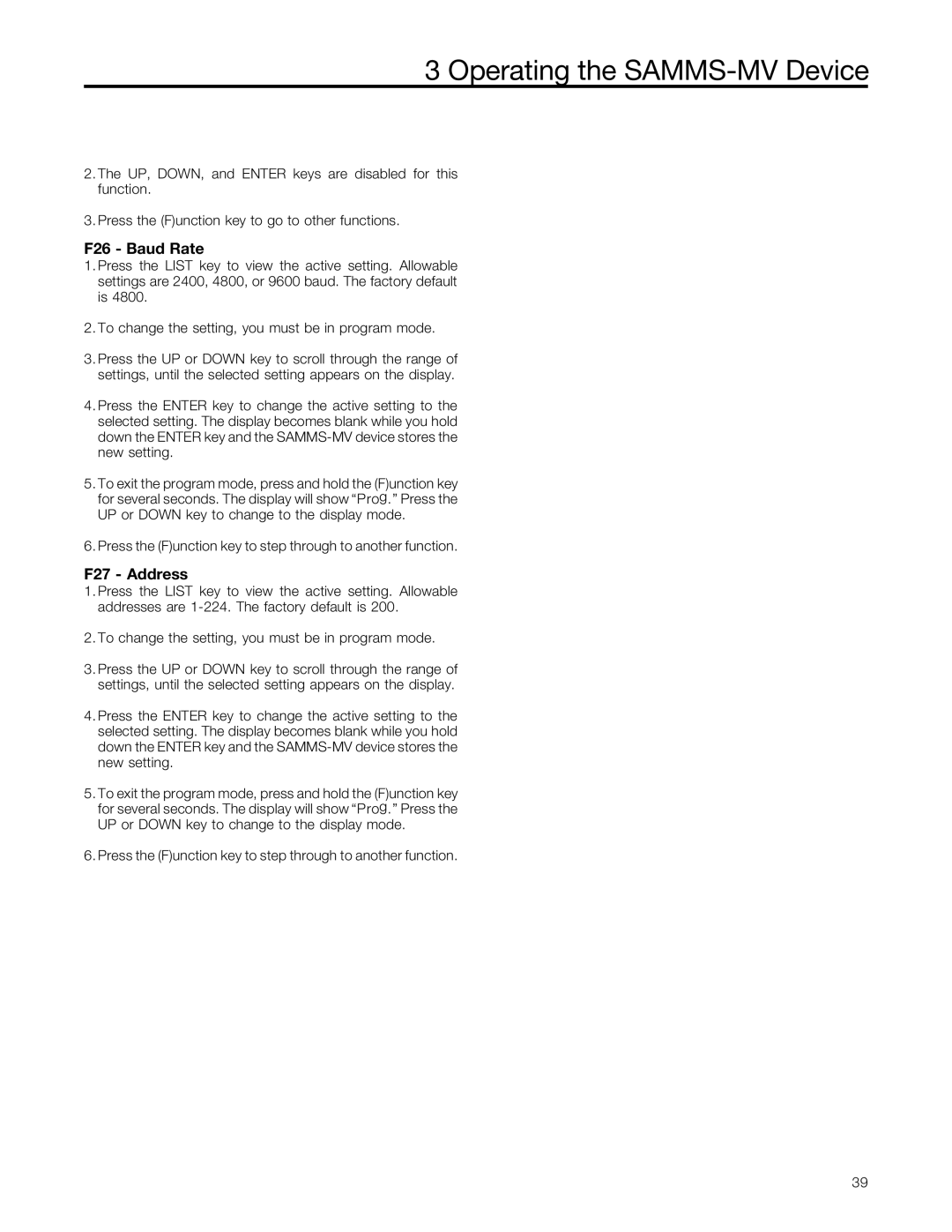 Siemens SAMMS-MV user manual F26 Baud Rate, F27 Address 