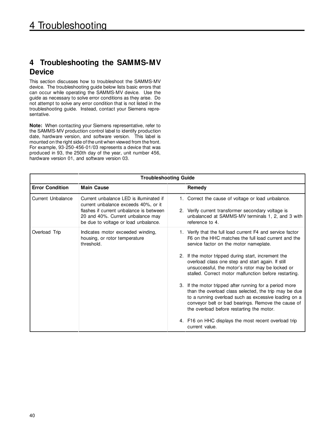 Siemens SAMMS-MV user manual Troubleshooting 