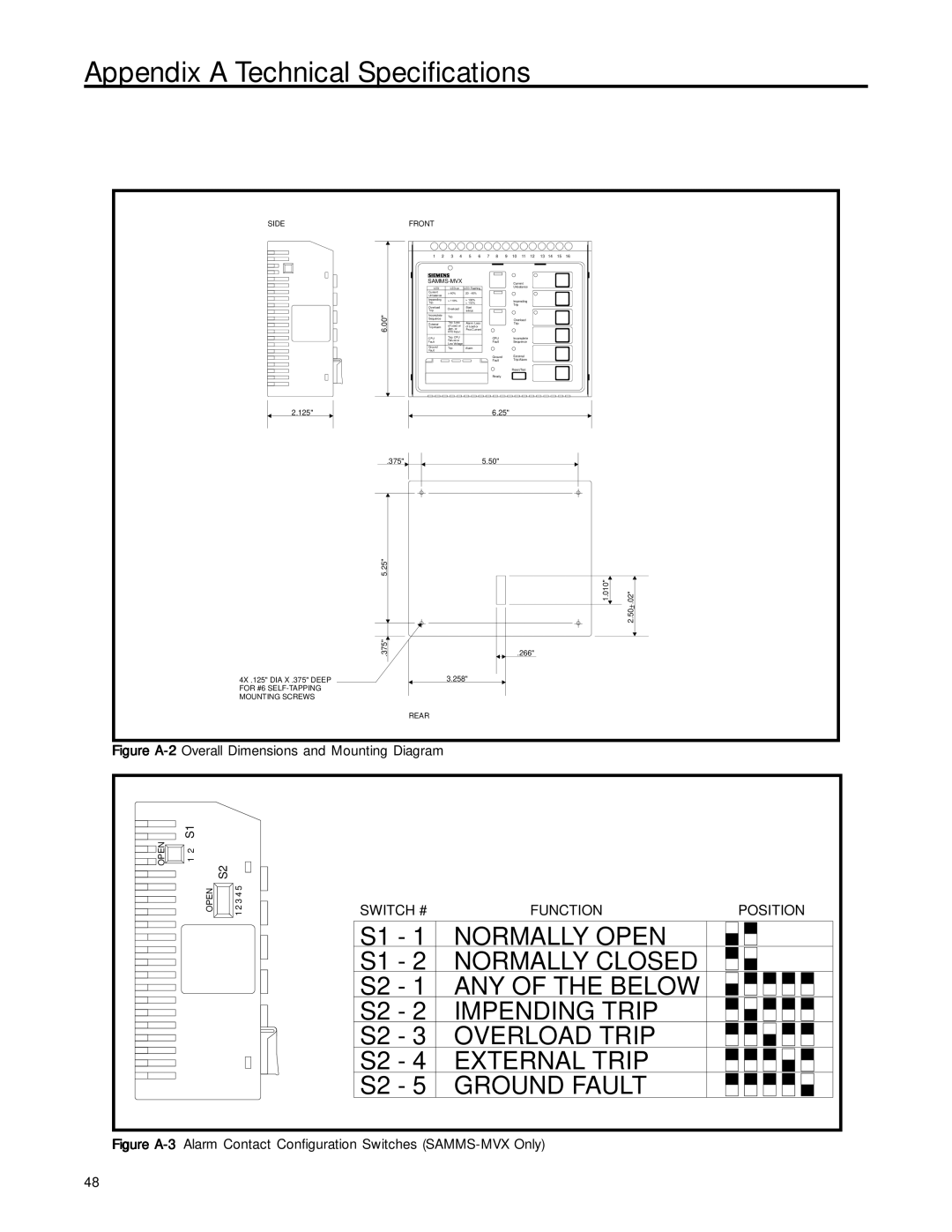 Siemens SAMMS-MV user manual Switch # Function Position 