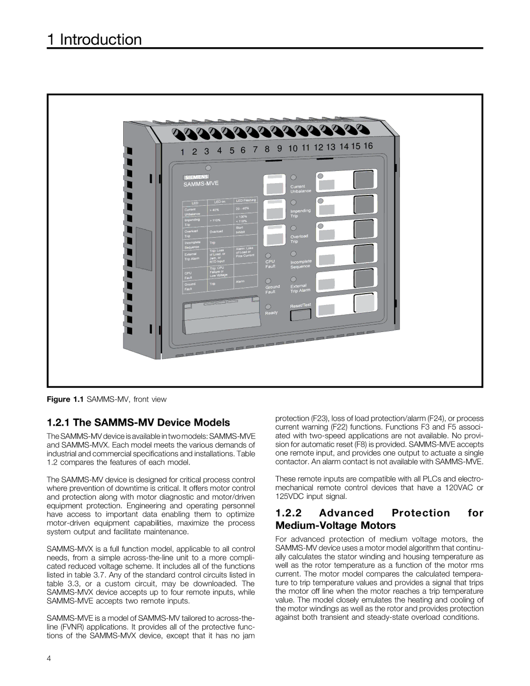 Siemens user manual SAMMS-MV Device Models, Advanced Protection for Medium-Voltage Motors 