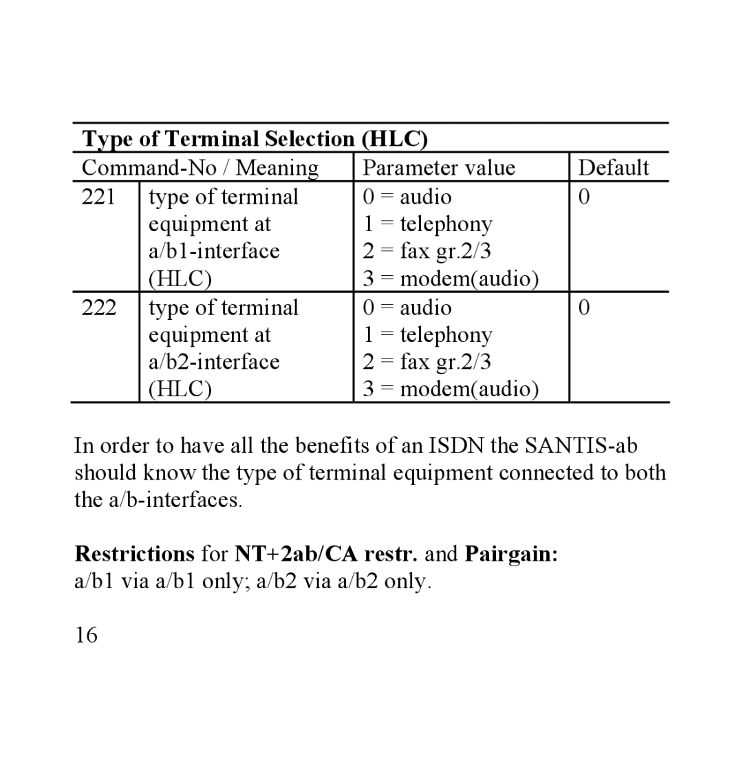 Siemens SANTIS-ab user manual Type of Terminal Selection HLC, Hlc 