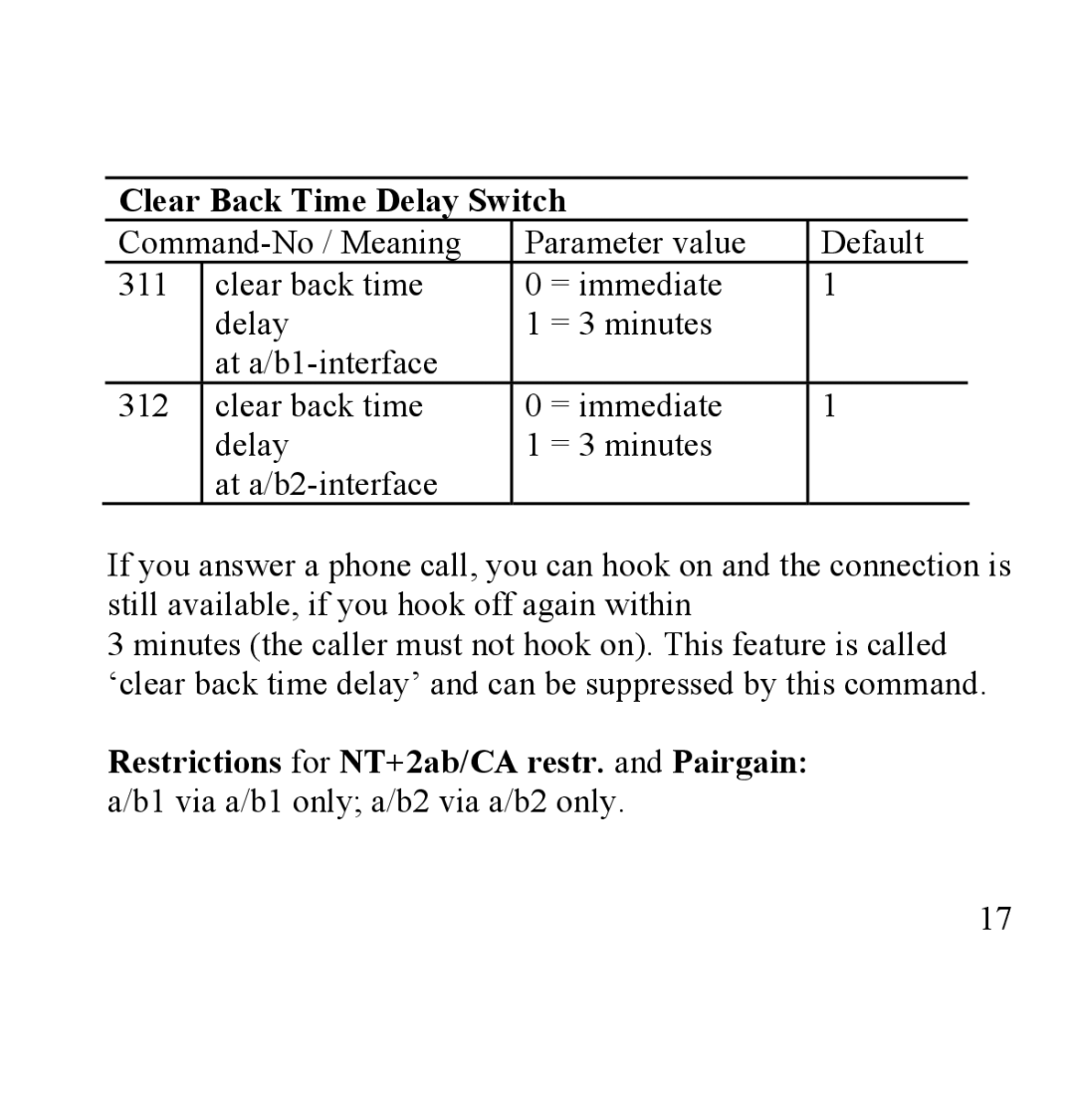 Siemens SANTIS-ab user manual Clear Back Time Delay Switch 