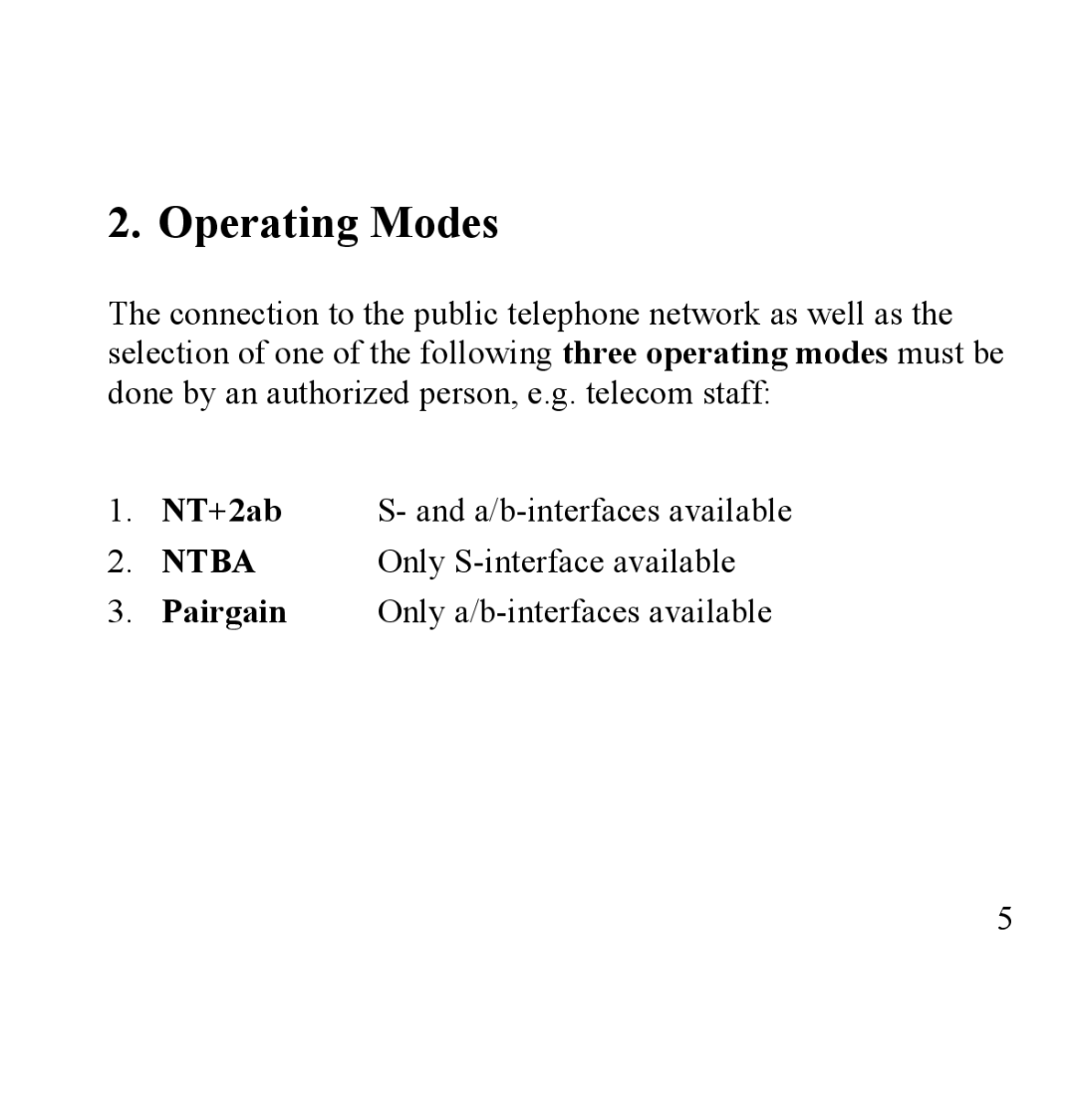 Siemens SANTIS-ab user manual Operating Modes, NT+2ab, Pairgain 