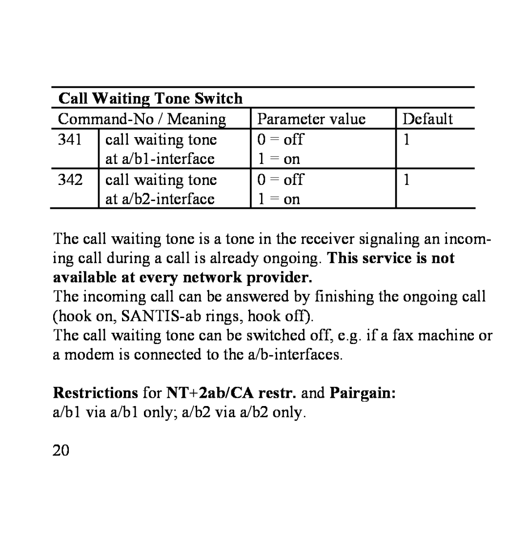 Siemens SANTIS-ab user manual Call Waiting Tone Switch 