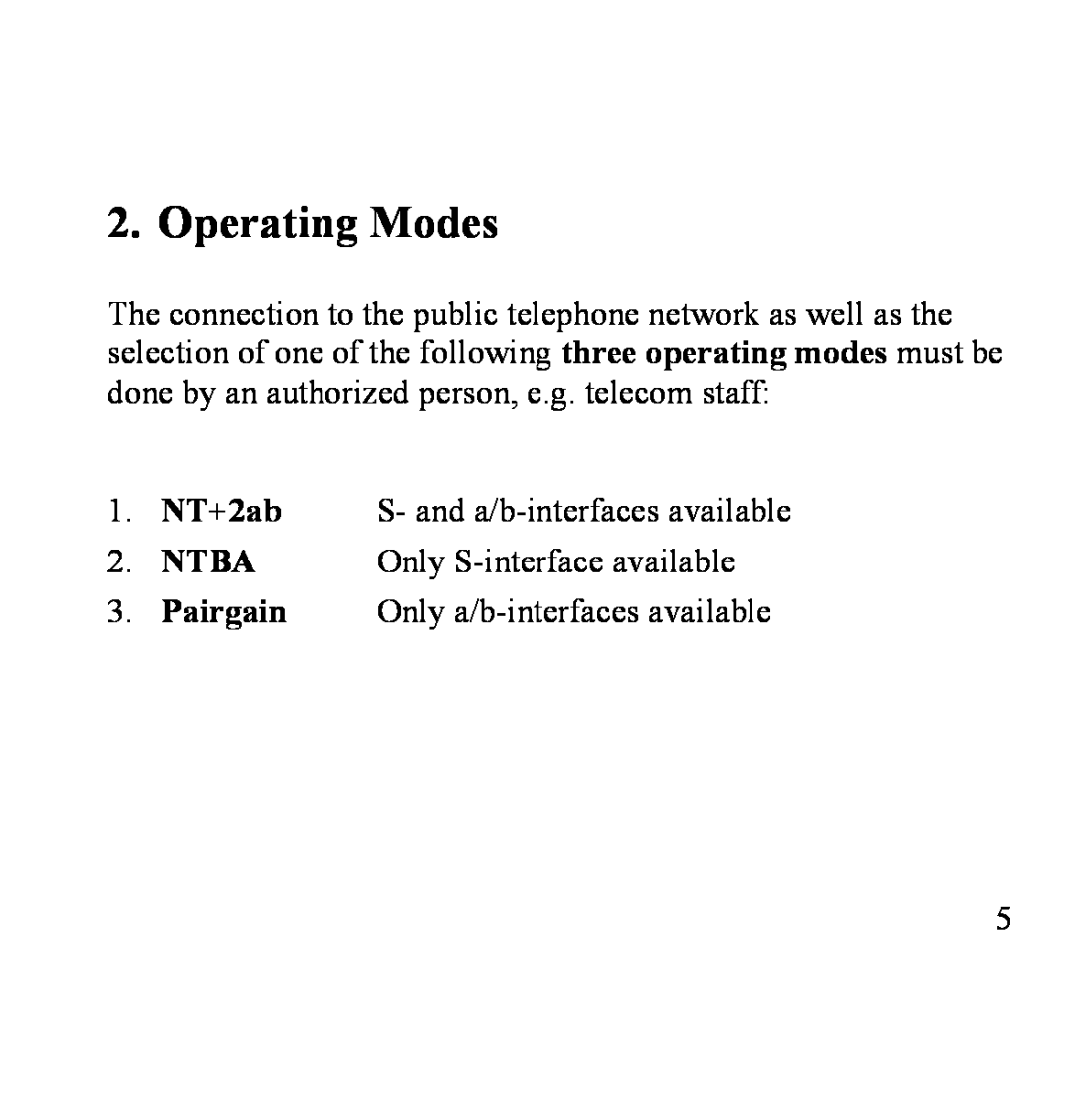Siemens SANTIS-ab user manual Operating Modes, NT+2ab, Ntba, Pairgain 