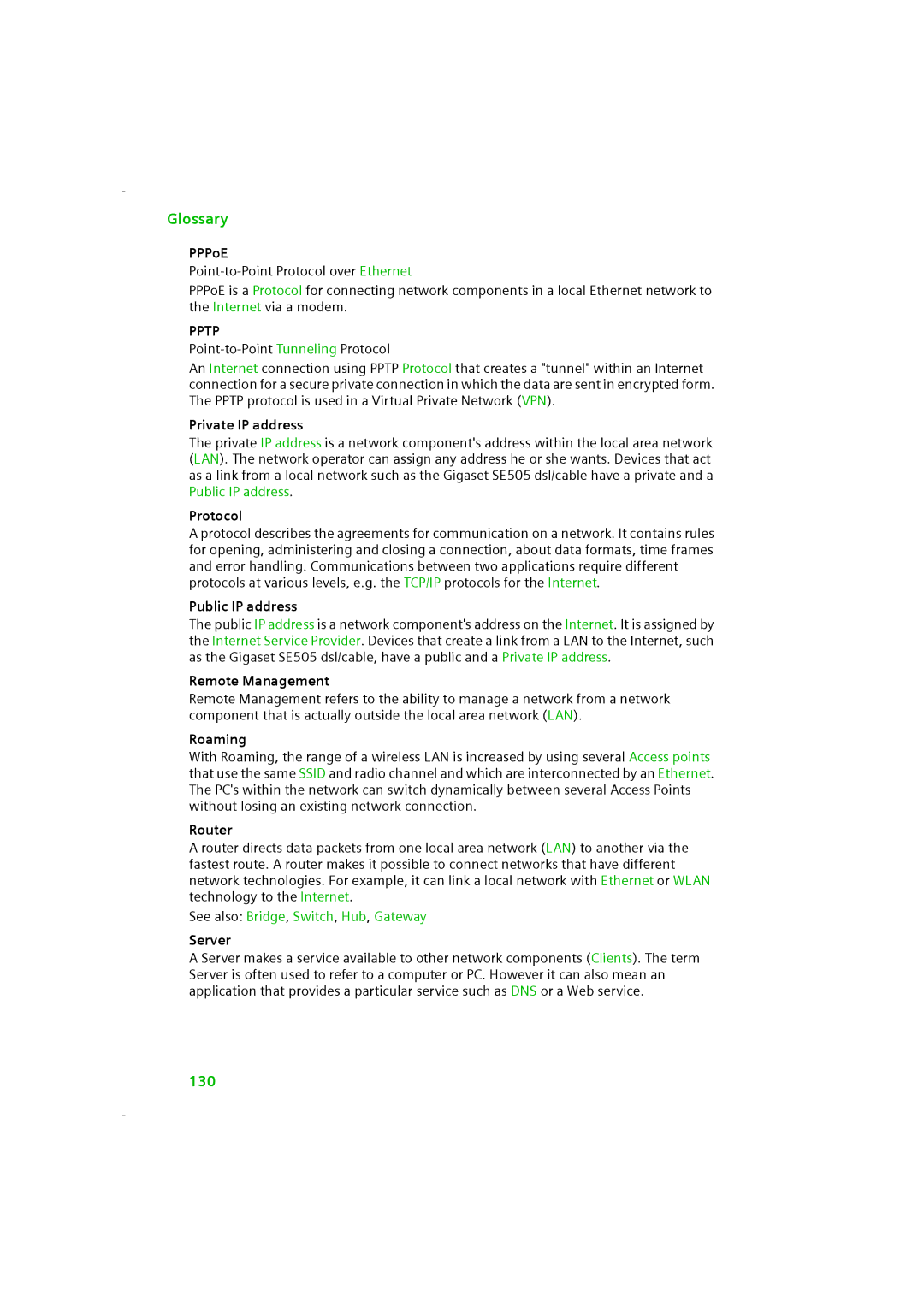 Siemens SE505 manual Pptp 