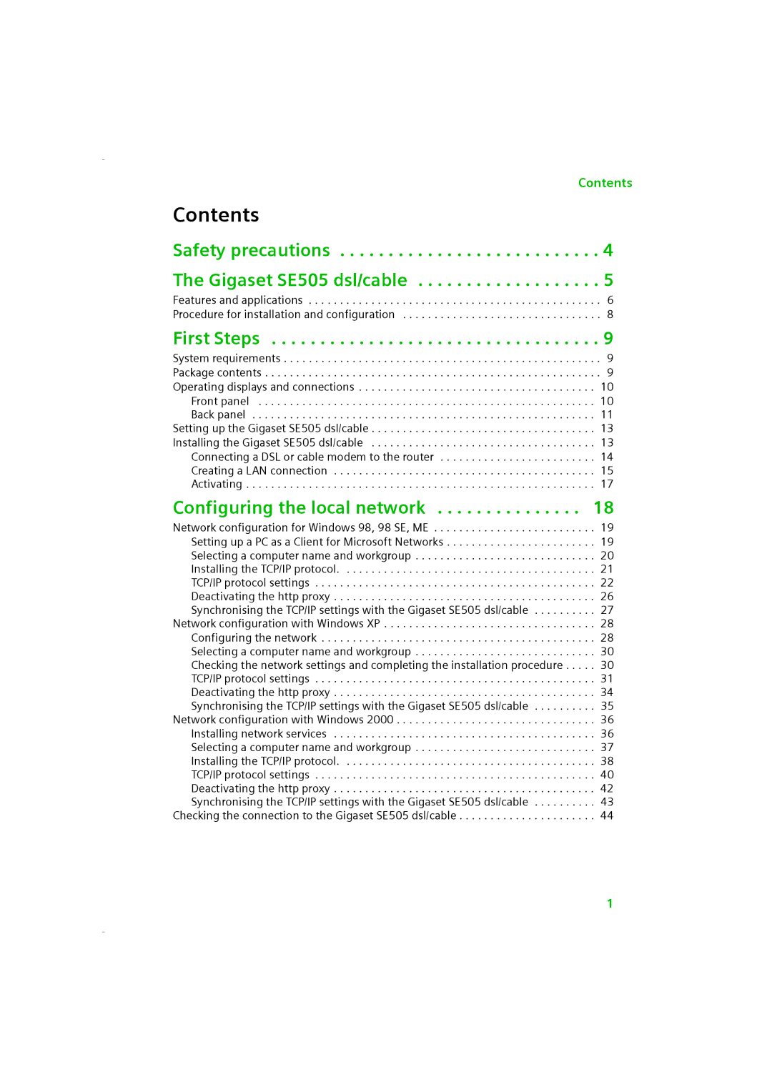 Siemens SE505 manual Contents 