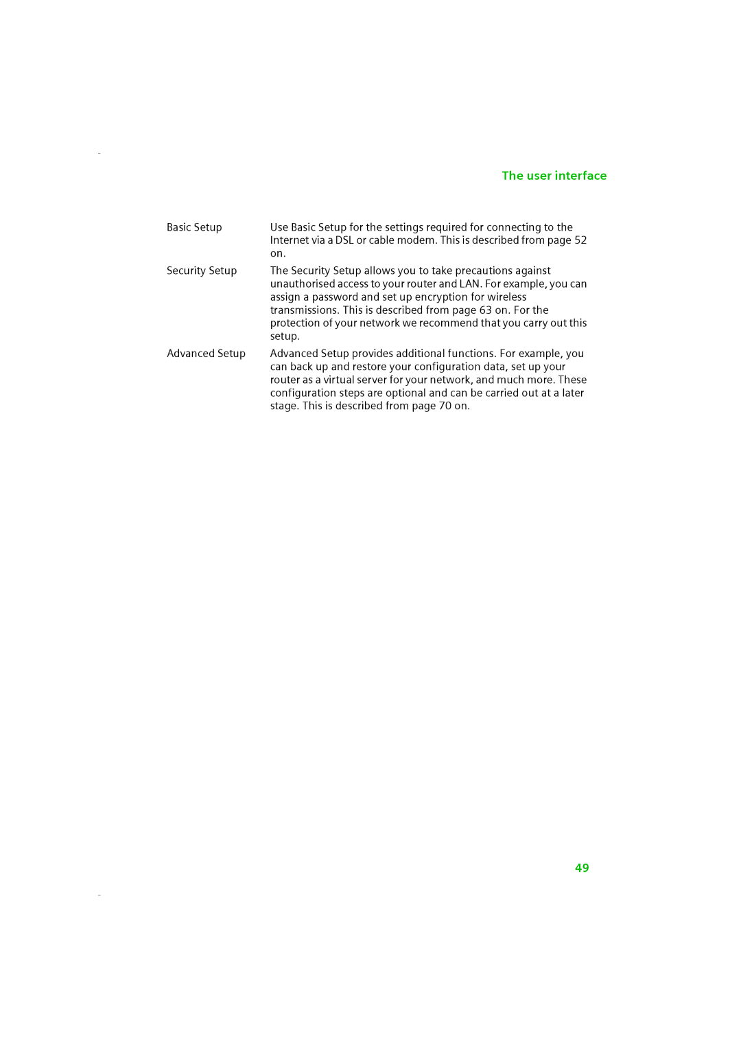 Siemens SE505 manual User interface 