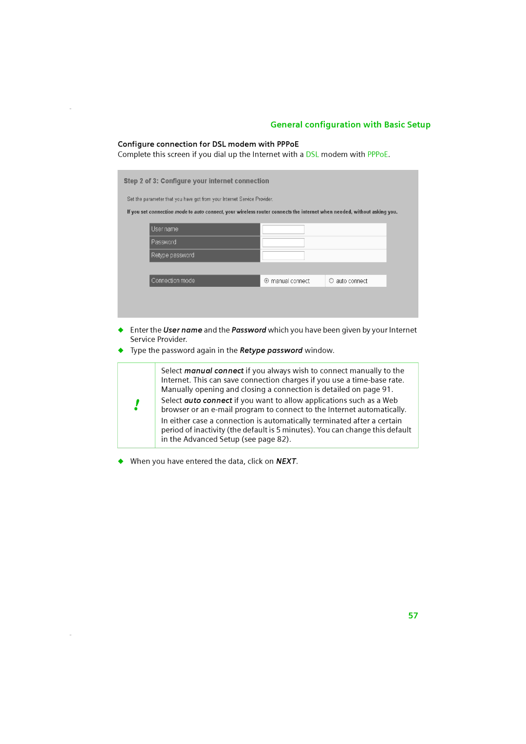 Siemens SE505 manual Configure connection for DSL modem with PPPoE 