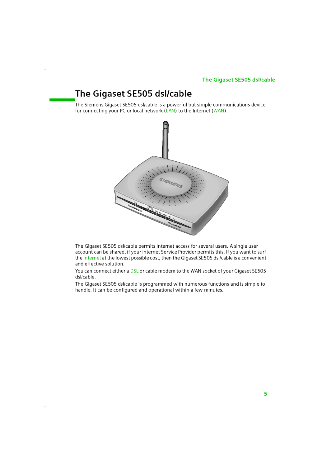 Siemens manual Gigaset SE505 dsl/cable 