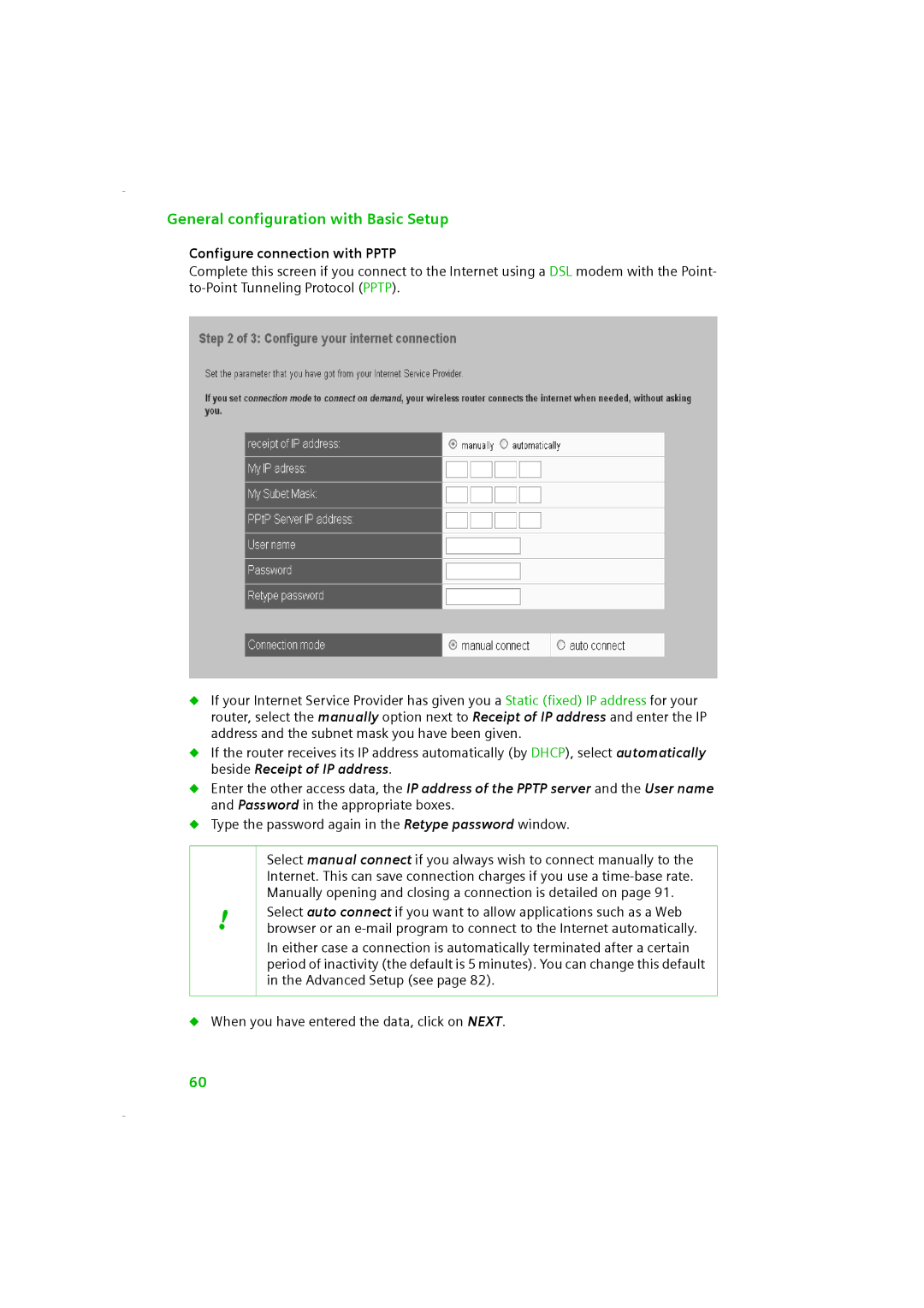 Siemens SE505 manual Configure connection with Pptp 