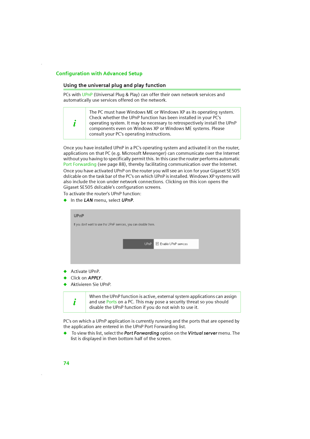 Siemens SE505 manual Using the universal plug and play function 