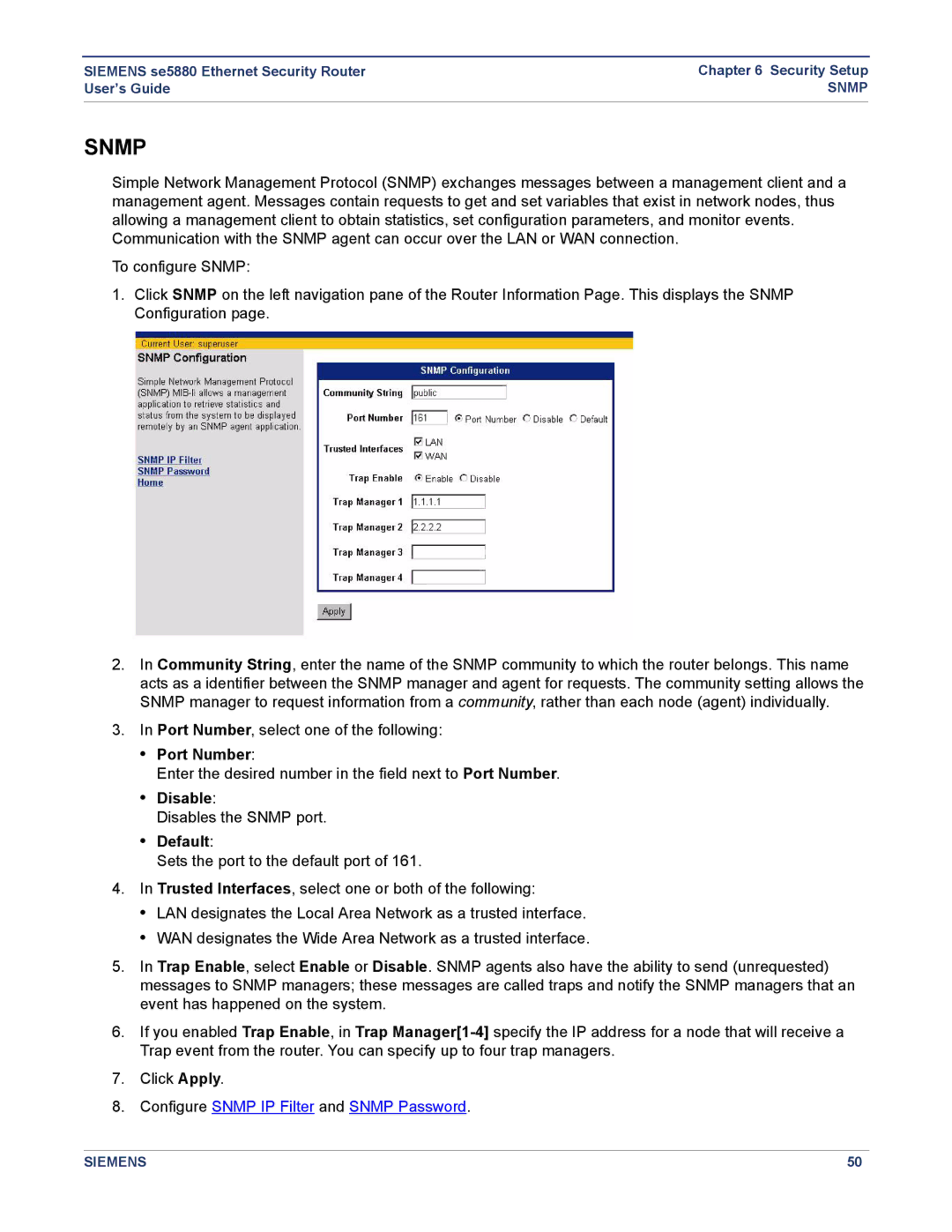 Siemens se5880 manual Port Number, Disable, Default 