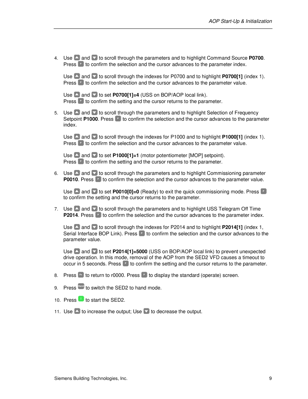 Siemens SED2 manual AOP Start-Up & Initialization 