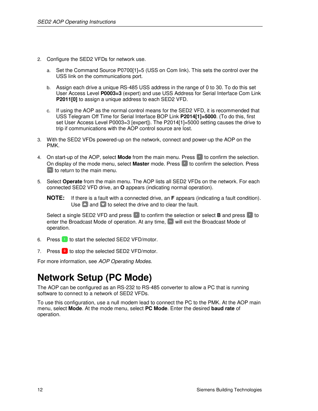 Siemens SED2 manual Network Setup PC Mode 