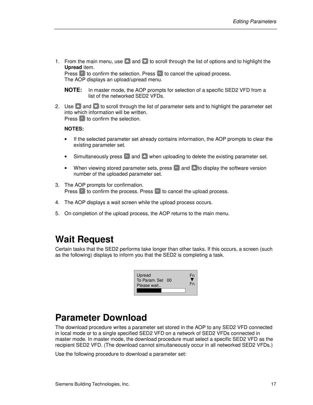 Siemens SED2 manual Wait Request, Parameter Download 