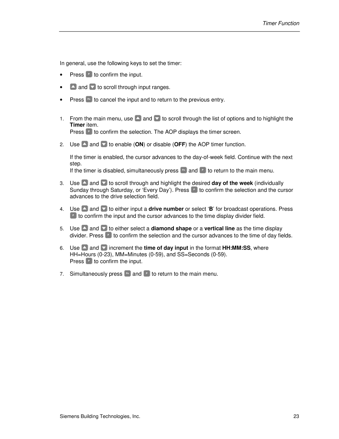 Siemens SED2 manual Timer Function 