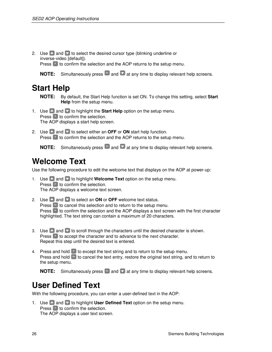 Siemens SED2 manual Welcome Text, User Defined Text 