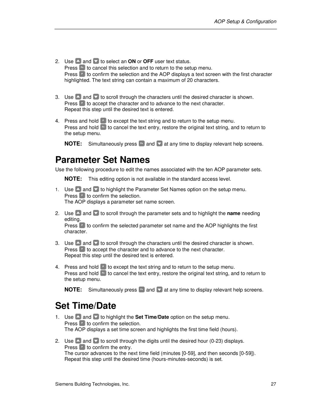 Siemens SED2 manual Parameter Set Names, Set Time/Date 