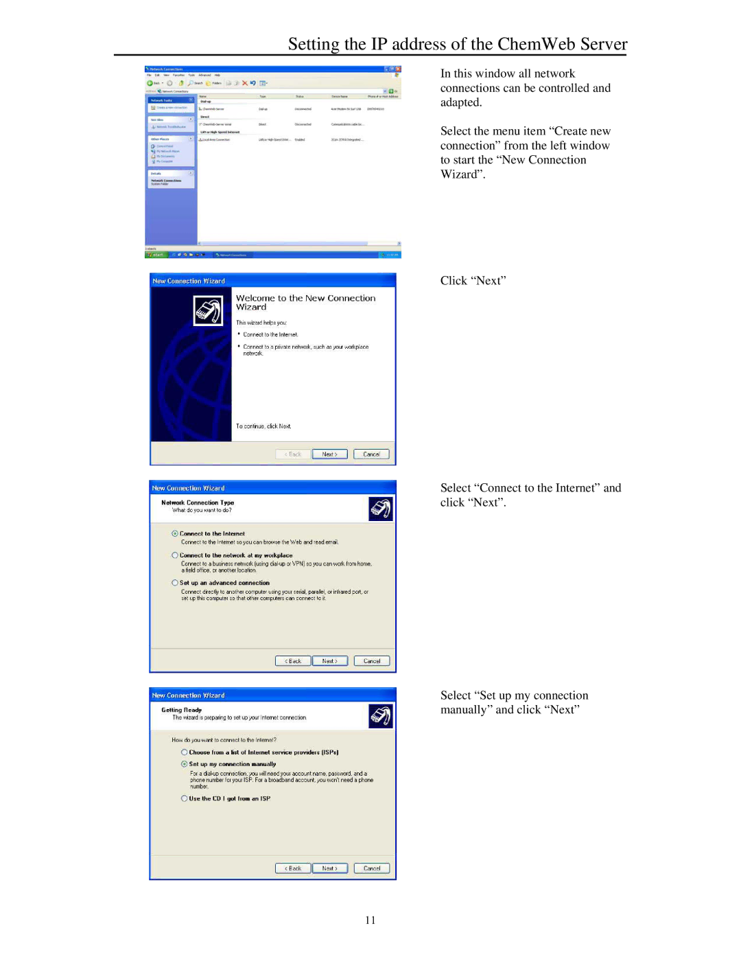 Siemens manual Setting the IP address of the ChemWeb Server 