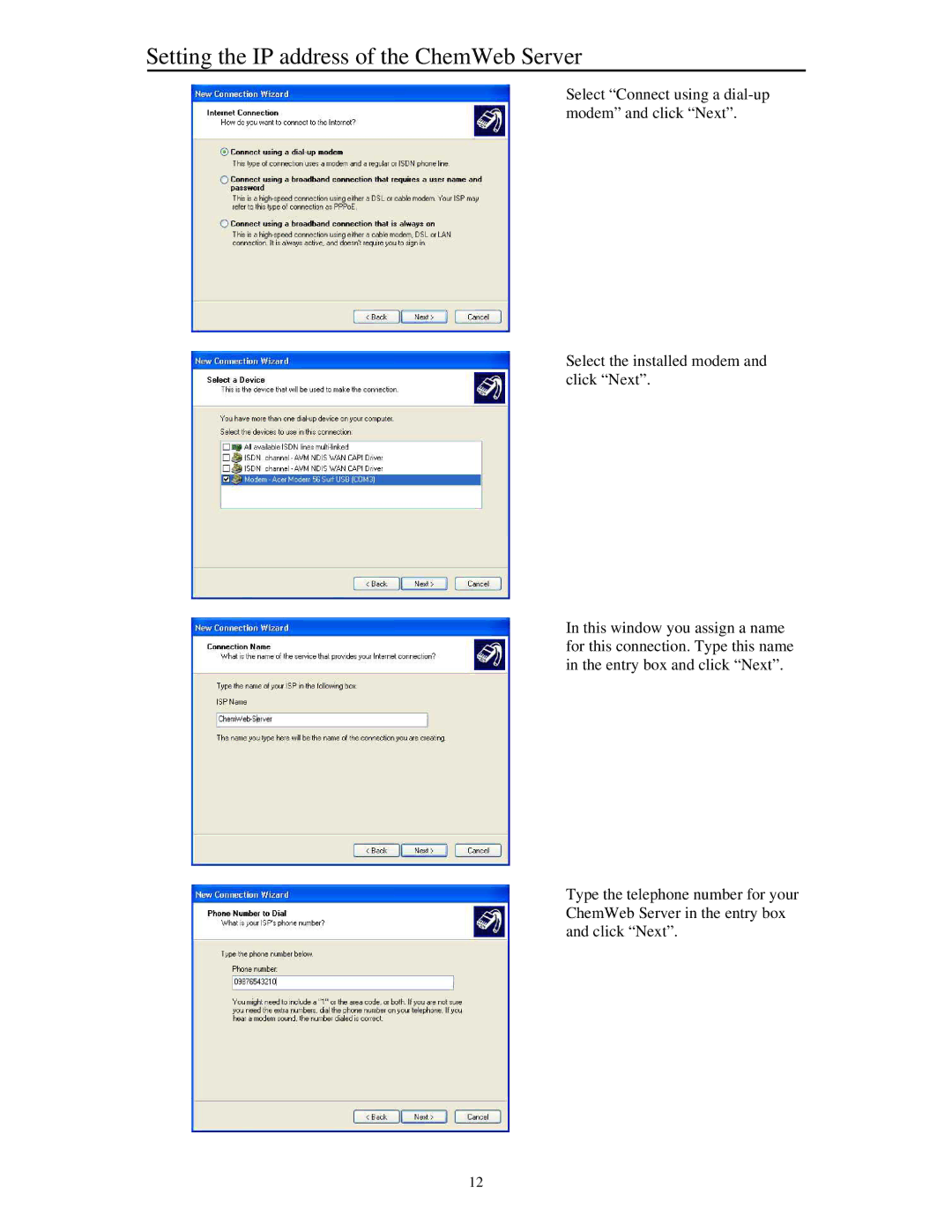 Siemens manual Setting the IP address of the ChemWeb Server 