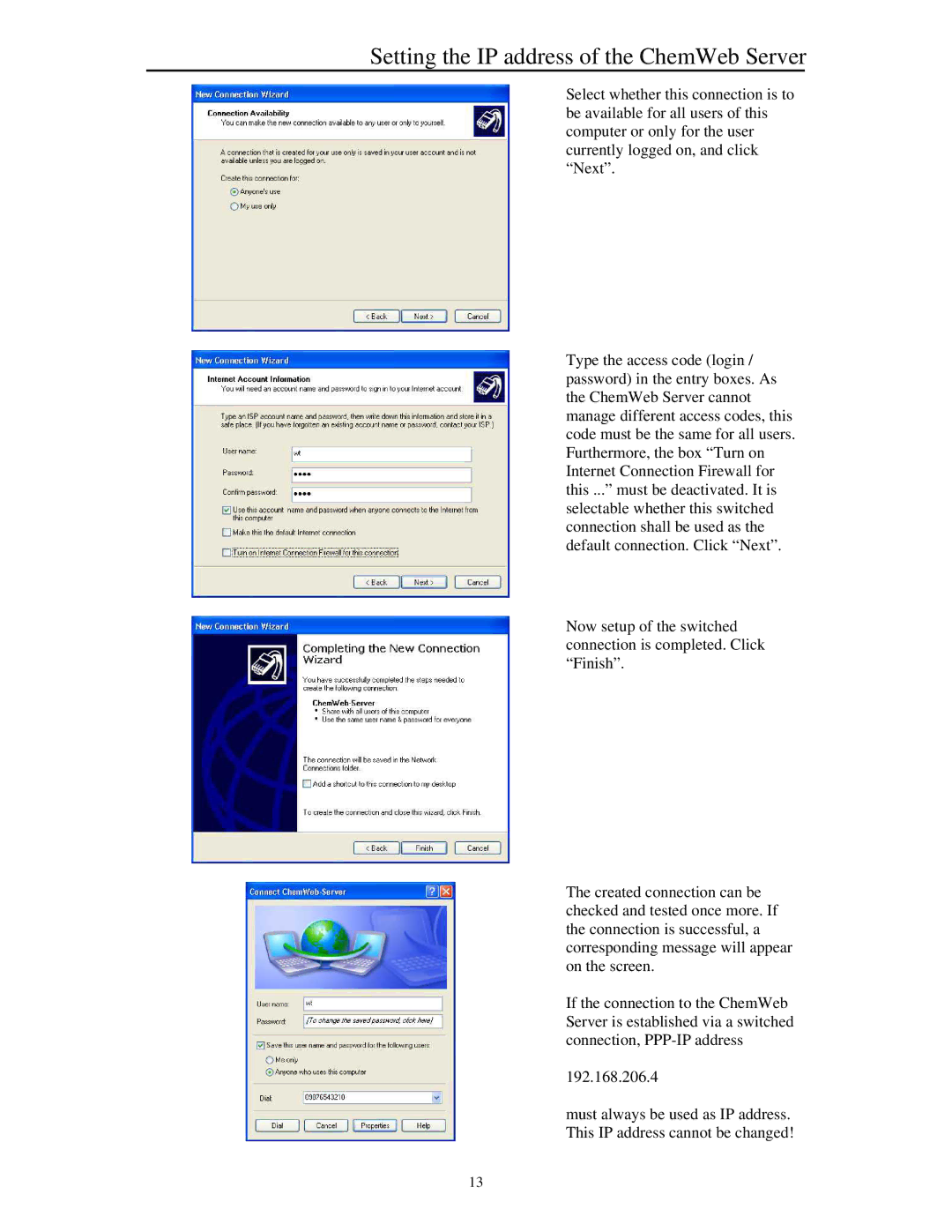 Siemens manual Setting the IP address of the ChemWeb Server 