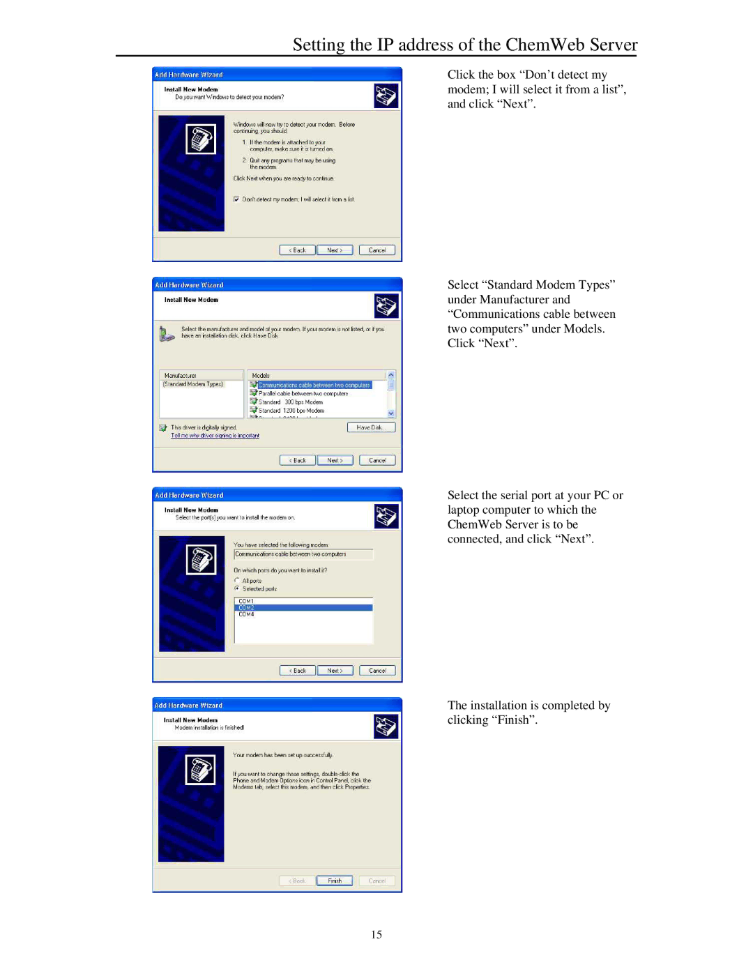 Siemens manual Setting the IP address of the ChemWeb Server 