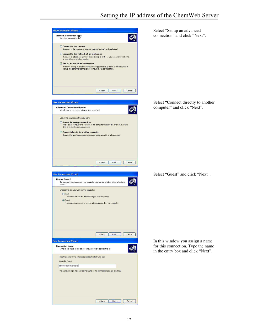 Siemens manual Setting the IP address of the ChemWeb Server 