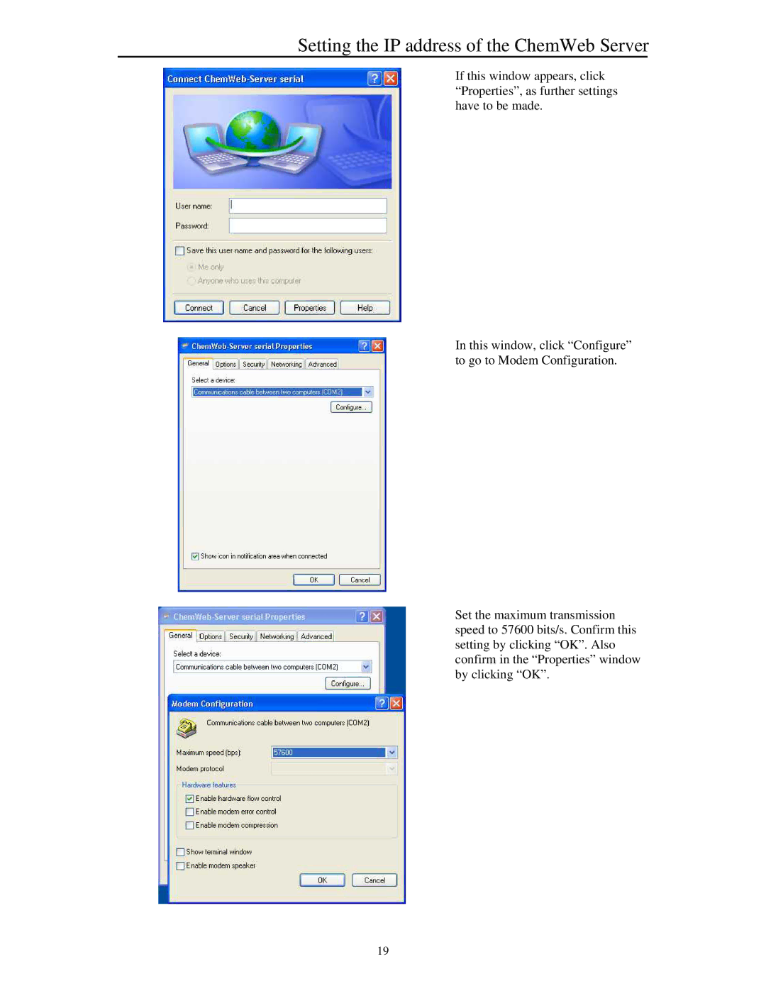 Siemens manual Setting the IP address of the ChemWeb Server 