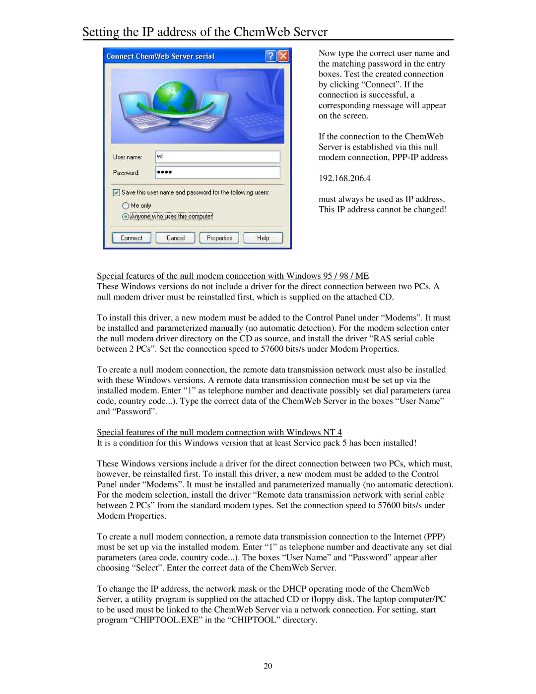 Siemens manual Setting the IP address of the ChemWeb Server 